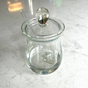 GLASS sugar bowl / honeypot with spoon 🍯 - NEW